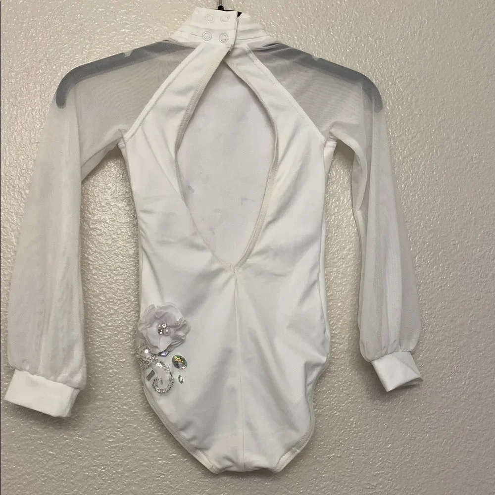 Weissman Balera solo Dance costume white custom poet sleeve Leotard MT11449 SC 6